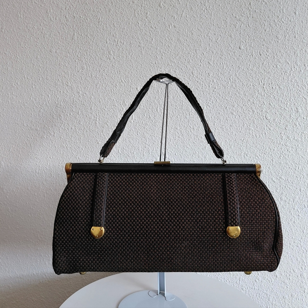 Late 50s/early 60s Scotch Mist A Morris White?Handbag Brown Tapestry Top Handle